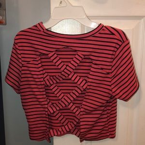 Cropped Striped Shirt with Partial Open-Back